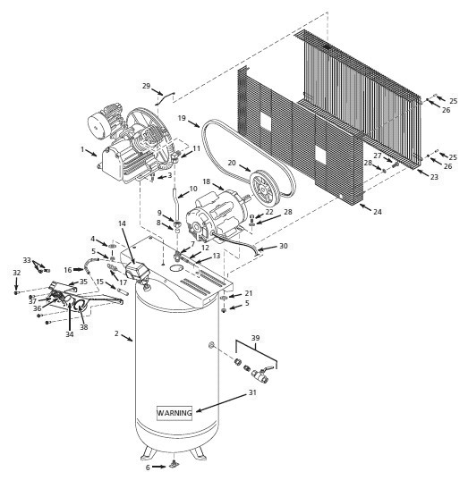 Tank Parts Diagram and Parts List for HS781002AJ  Campbell Hausfeld Compressor